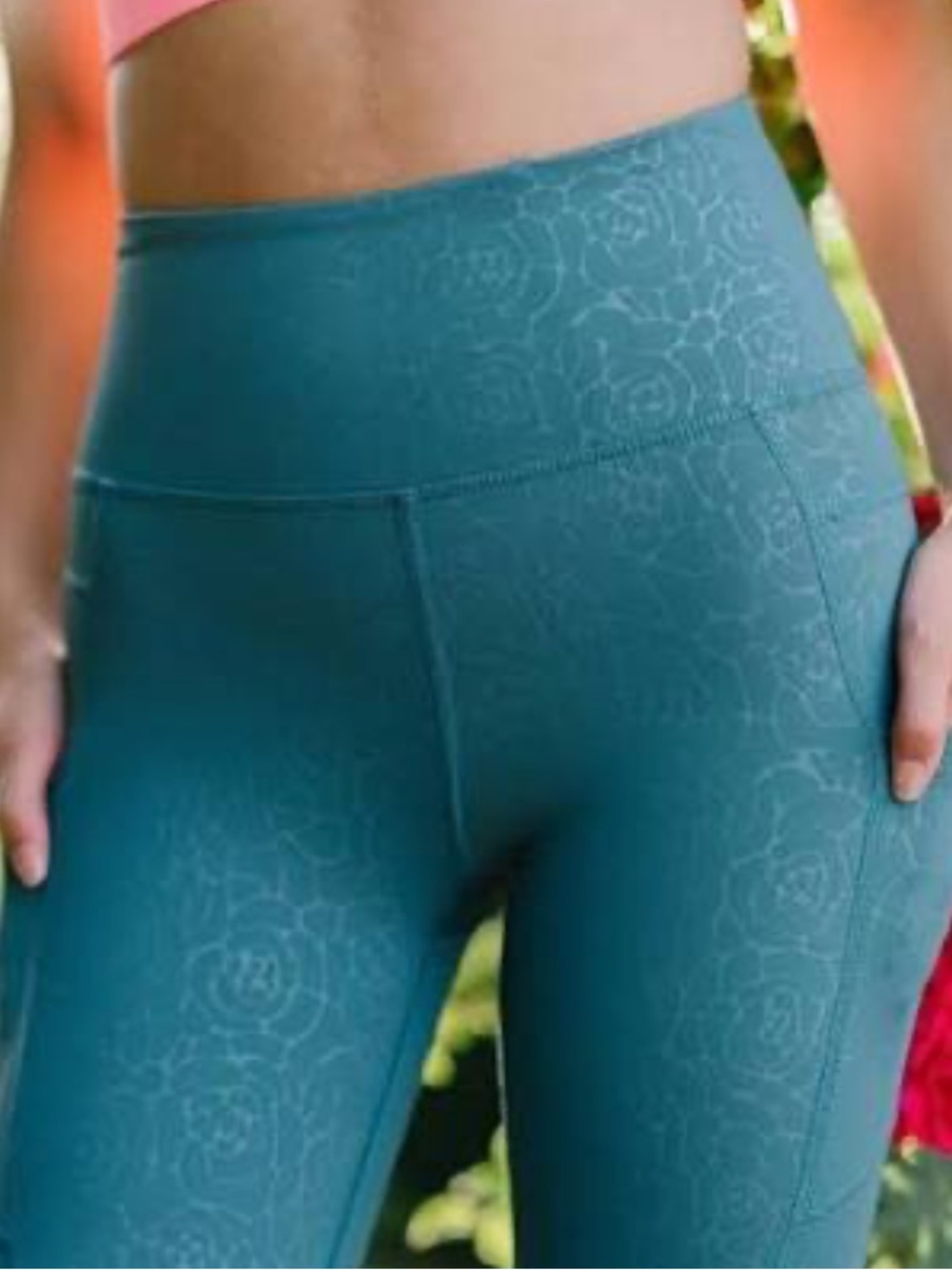 Dark Teal Floral High-Rise Pocket Capri Leggings